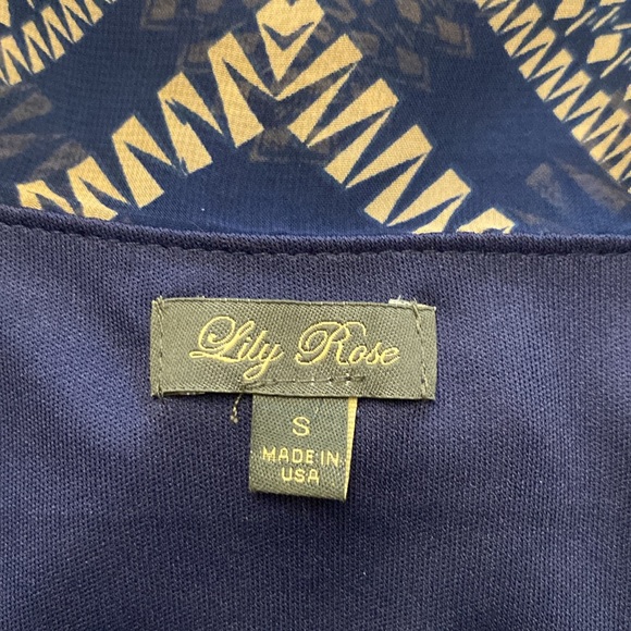 Lily Rose woman’s chiffon geomatics bleu mini dress, ballon stretch tie waist - Picture 5 of 10